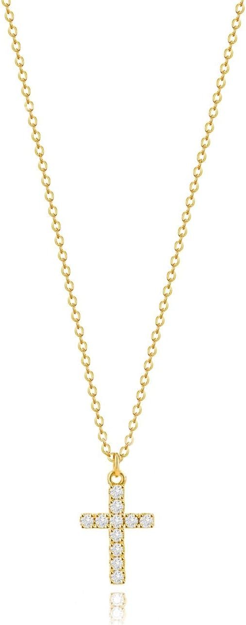 Zeffy Cross Necklace for Women,18K Gold/Silver Plated Tiny Cubic Zirconia Cross Pendant Necklace for Women Simple Layered Cross Necklaces for Women