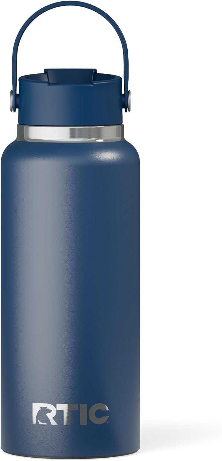 RTIC 32oz Outback Water Bottle, Ceramic Lined, Insulated, Stainless Steel, Double Wall Vacuum-Insulation, Leak-Proof Lid, BPA-Free Water Flask Hiking, Running, Sports, Outdoor, Navy