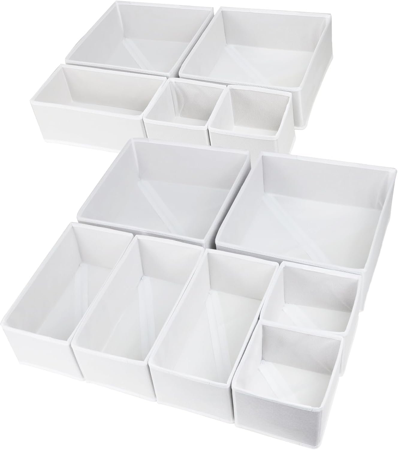 12 Pack Drawer Organizers for Clothing, Foldable Clothes Drawer Organizer for Underwear, Folded Clothes, Baby Clothing, Socks, Bra, Towels, Ties – Multi-pack Storage Box (White)