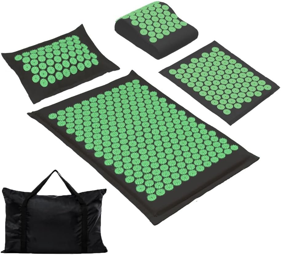 XiaoMaGe Acupressure Mat and Pillow Set with Carrying Bag – Acupuncture Mat for Neck & Back Pain Relief – Foot Manual Massager – Naturally Relaxation Gift – Stress Relief Massage Mat (Black)