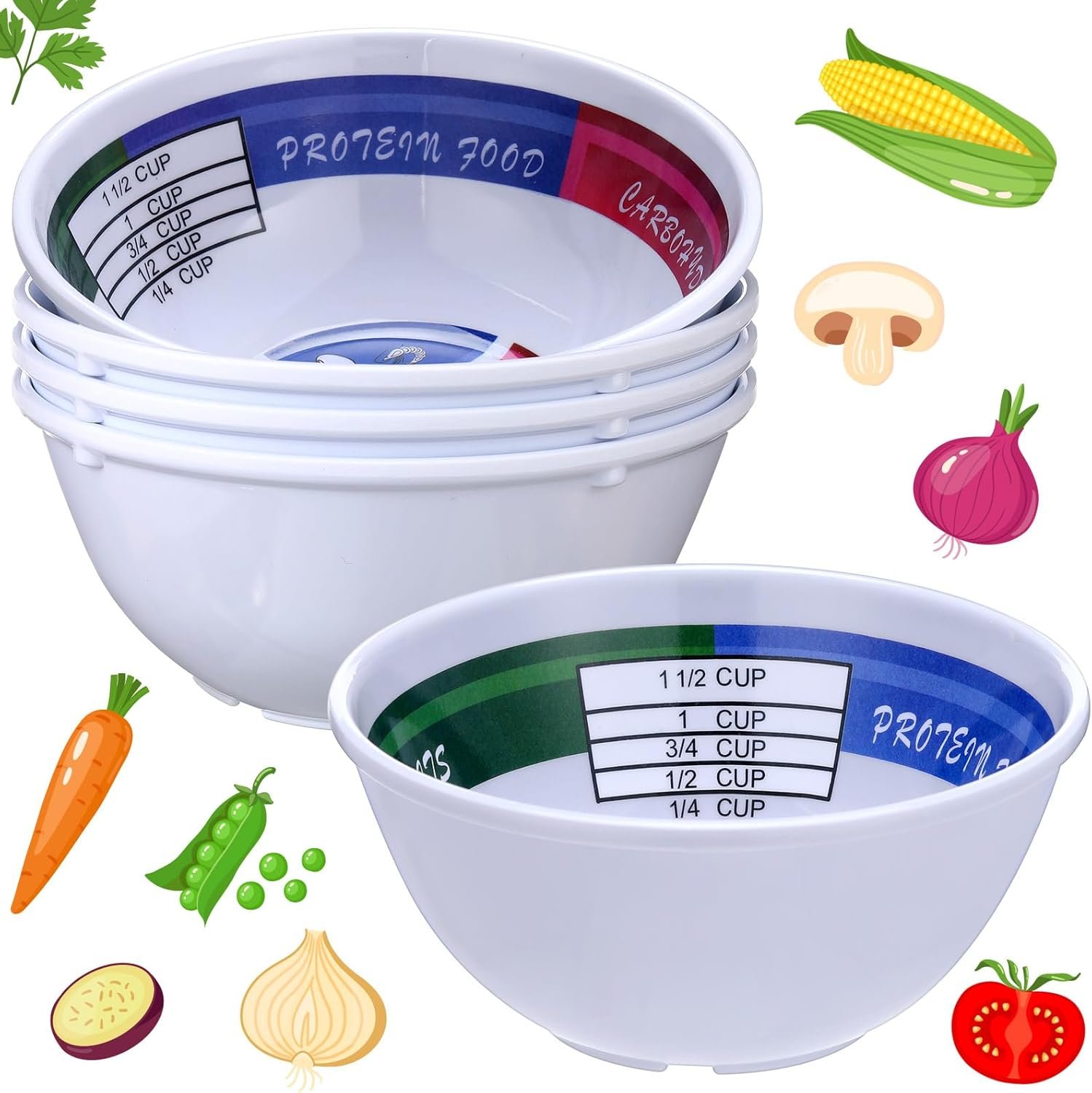 Nuogo 4 Pcs Portion Control Bowl Measuring Bowls Food Measuring Cups Portion Control Containers For Adults Weight Loss Bariatric Diabetes Healthy Eating (Fresh Style)