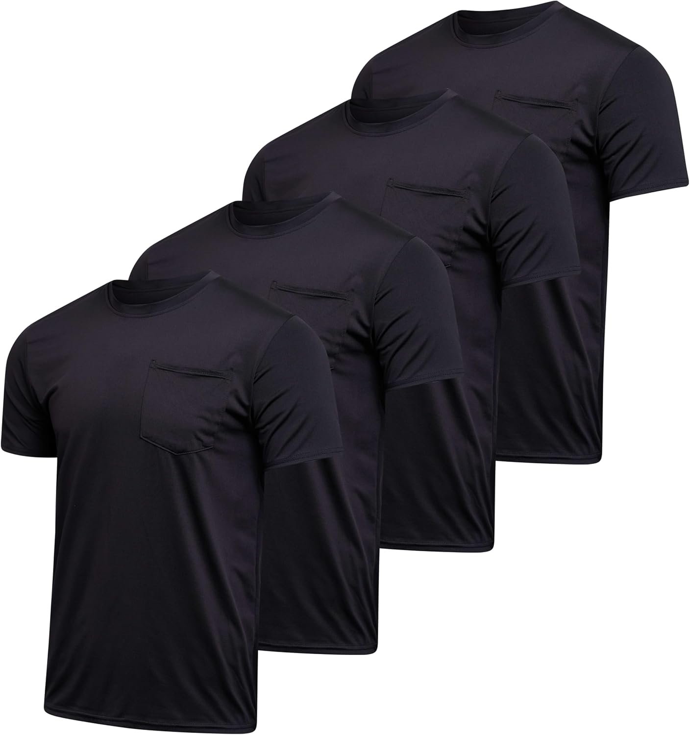 Real Essentials 4 Pack: Men’s Dry-Fit Short Sleeve Pocket Crew Performance Athletic T-Shirt (Available in Big & Tall)
