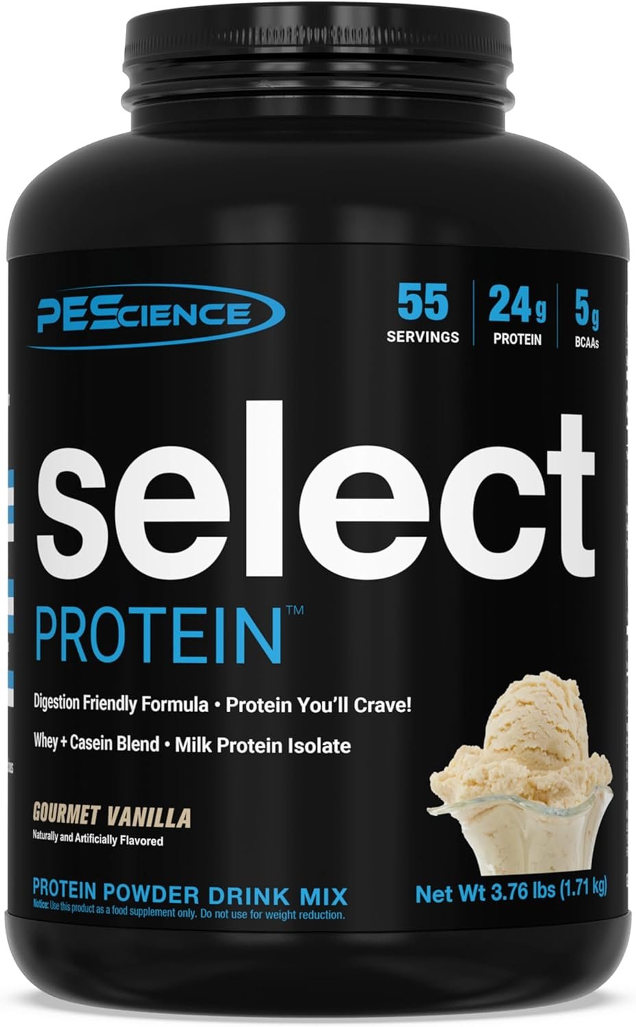 PEScience Select Protein Powder, Whey and Casein Blend, Clean Protein Powder for Women and Men, Low Calorie, Low Carb, Keto Friendly, Gluten Free – Gourmet Vanilla – 55 Servings