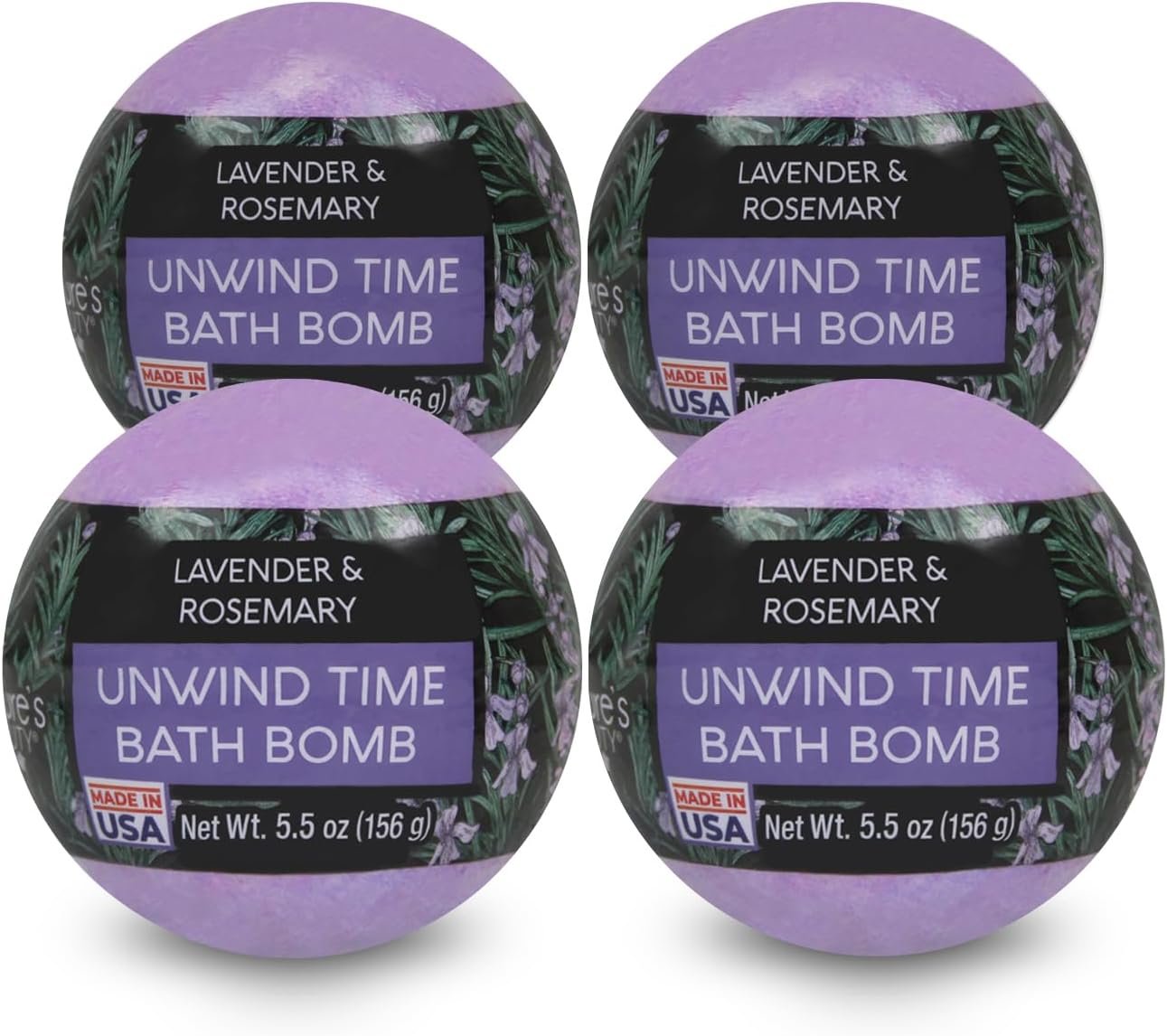 Nature’s Beauty Lavender & Rosemary Bath Bomb Multi-Pack – Luxury Fizzy Spa Bath Bomb to Help Calm, Soothe + Revive Dull and Dry Skin Made with Coconut Oil & Witch Hazel, 5.5 oz (4 Pack)