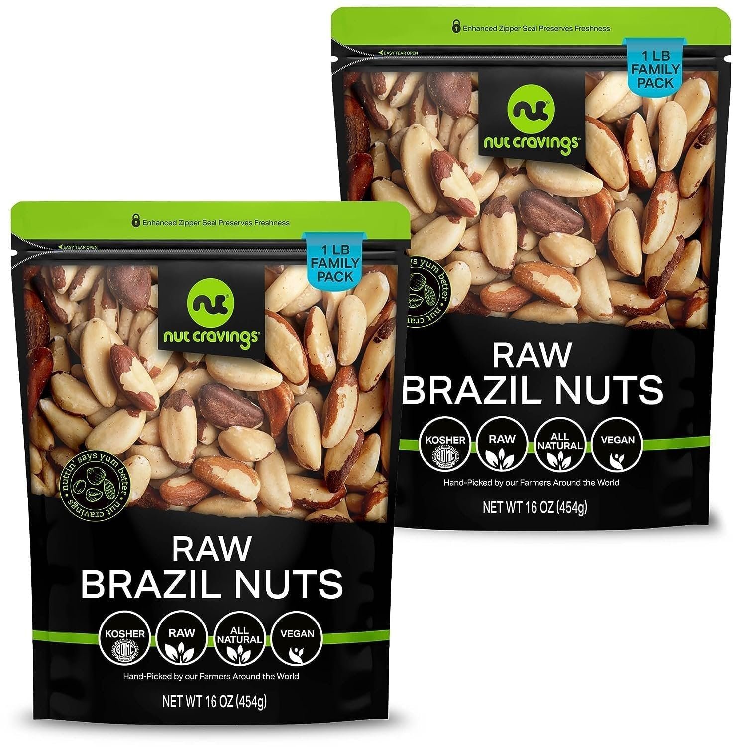 NUT CRAVINGS – Raw Brazil Nuts, Unsalted, No Shell, Whole, (16oz – 2 Pack) Bulk Nuts Packed Fresh in Resealable Bag – Kosher Healthy Snack, Food Assortments