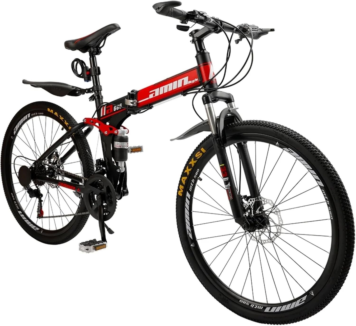 Bruce & Shark 26″ Folding Mountain Bike for Men, 21 Speeds Full Suspension Commuter Bicycle, High Carbon Steel & Disc Brakes, Portable City Outdoor Bike for Adult Youth Teen