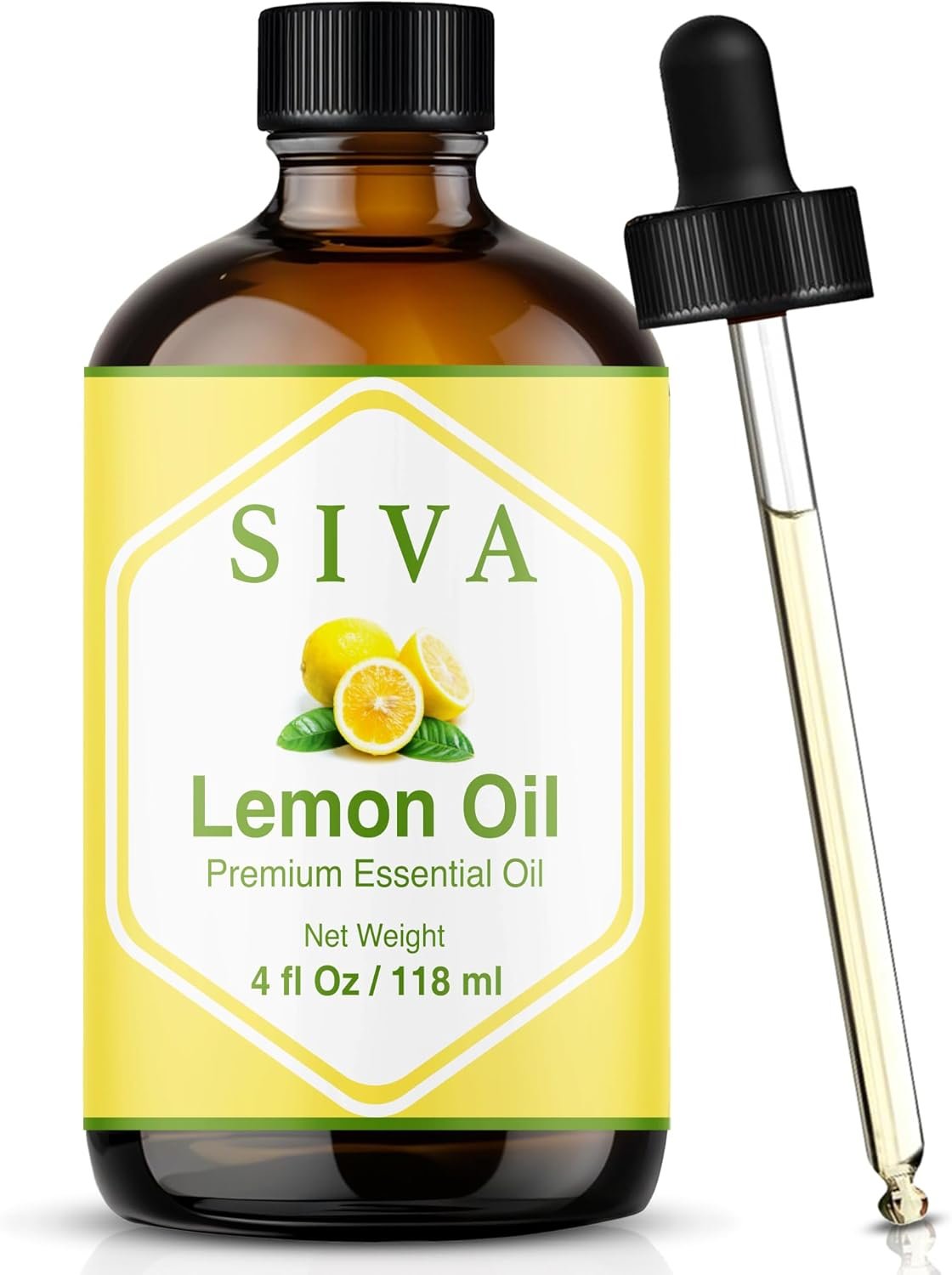 Siva Lemon Essential Oil – 4 Fl Oz – 100% Natural Lemon Oil – for Diffuser, Face, Skin Care, Aromatherapy, Hair Care, Scalp and Body Massage – with Dropper