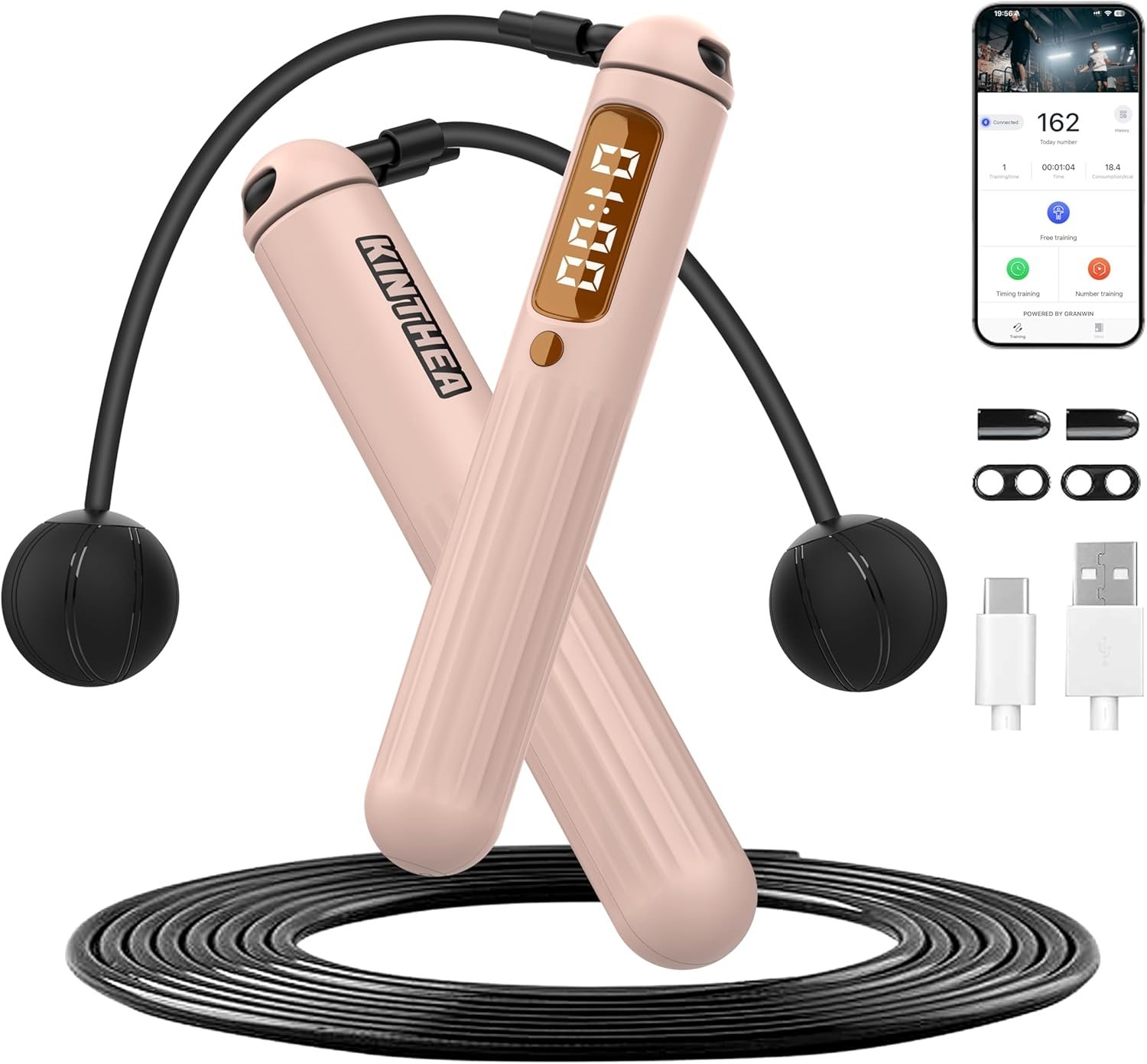 2 in 1 Smart Jump Rope, APP Control & Data Record, Cordless Jumping Rope with Counter for Women, Men, All Age, Adjustable Skipping Rope for Cardio Fitness in Limited Home Space & Outdoor
