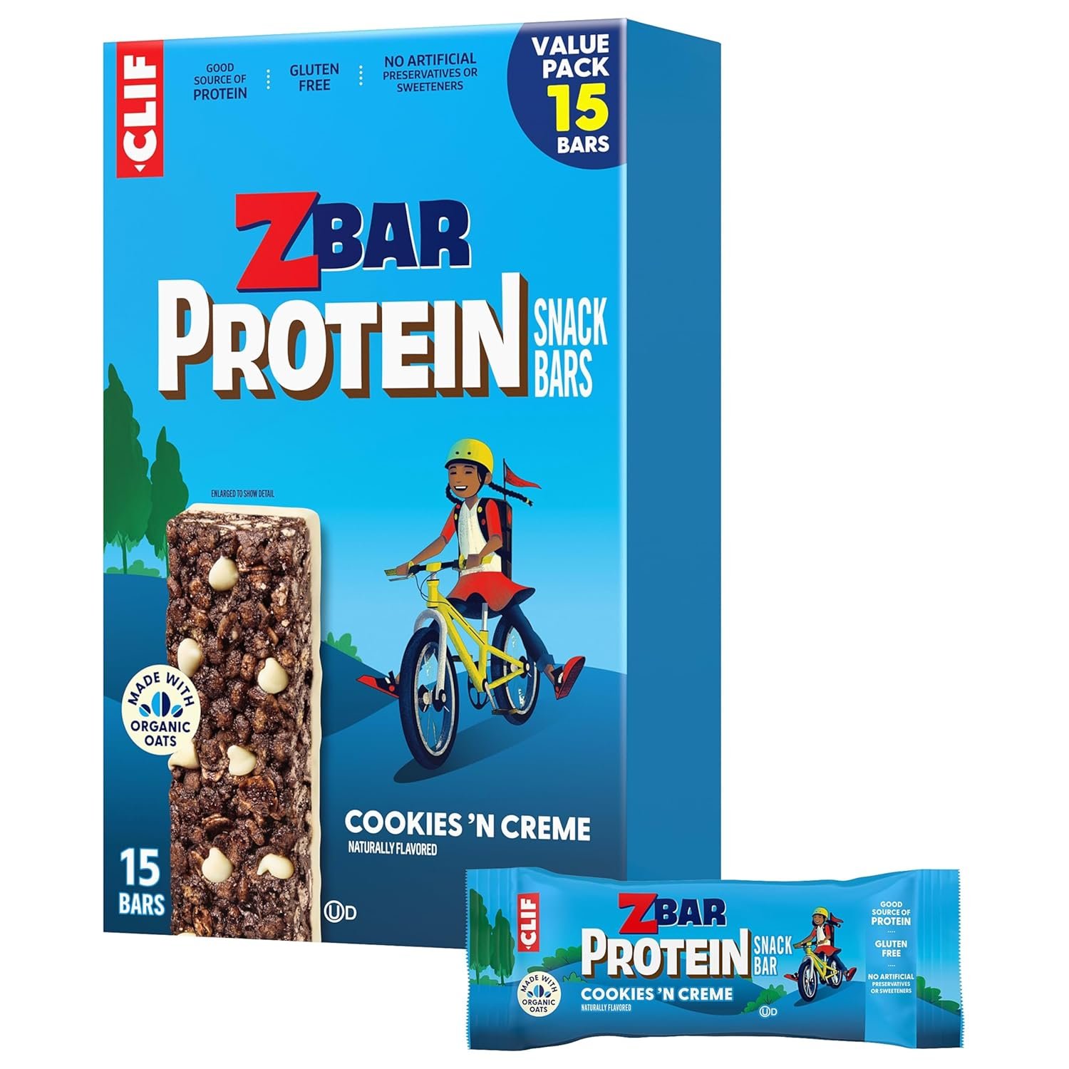 Zbar Protein – Cookies ‘N Creme – Crispy Snack Bars – Made with Organic Oats – Non-GMO – 5g Protein – Gluten Free Protein Bars (15 Pack)