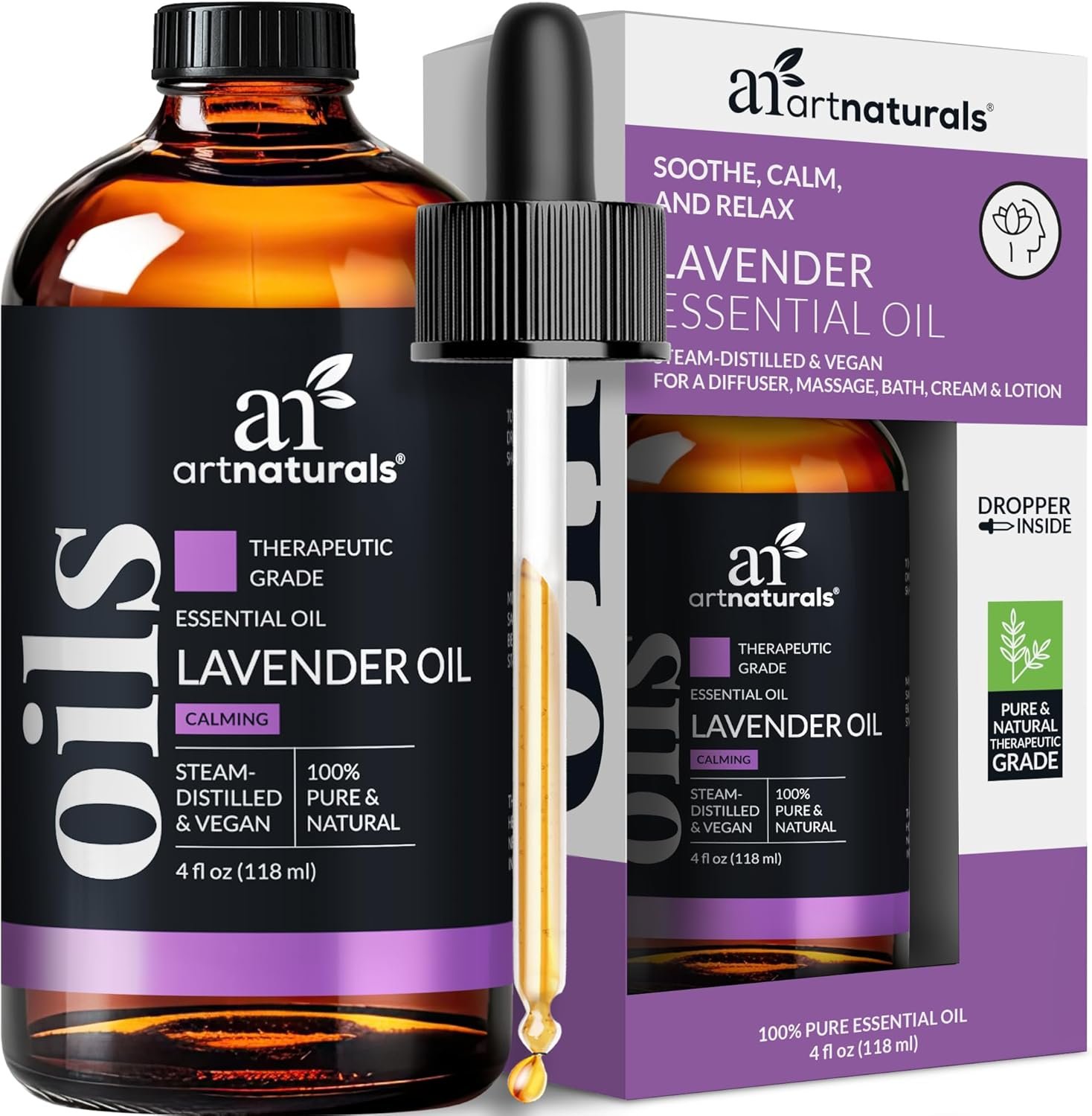 artnaturals 100% Pure Lavender Essential Oil – (4.0 Fl Oz / 118ml) – Premium Undiluted Therapeutic Grade Natural from Bulgaria – Aromatherapy for Diffuser, Skin and Hair Growth