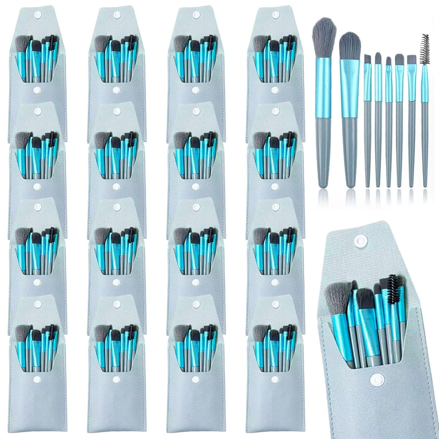 16 Sets Travel Makeup Brush Set Bulk Brushes Bag Mini Face Make up Brushes Brushes Bag for Makeup Party Favors Wedding Bridal Shower Favors Bridesmaid Gift Bachelorette Party Gift(Blue)