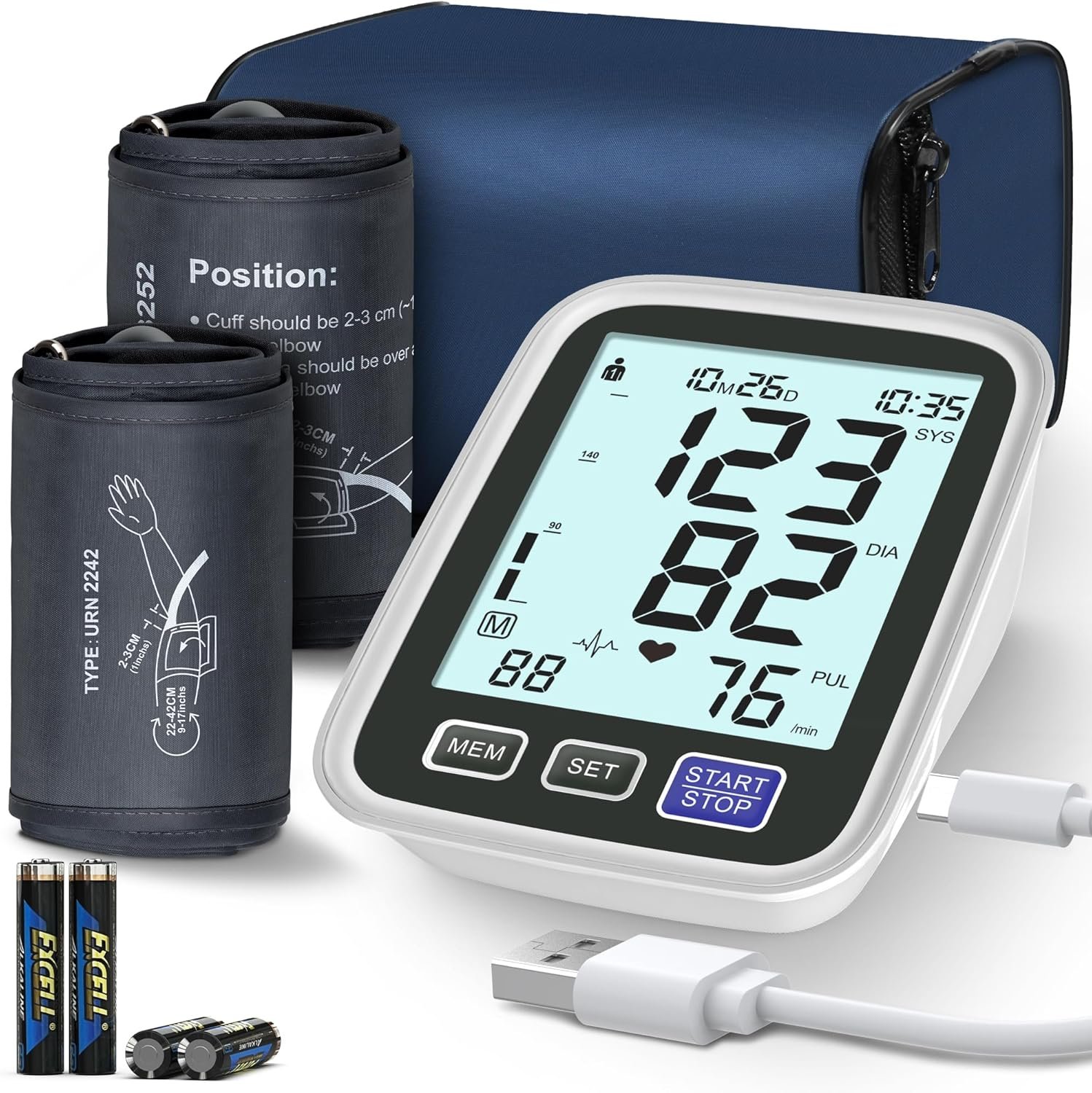 Blood Pressure Machine Upper Arm, 2 Size Cuffs Fit Arms from Medium 9″-17″ to Extra Large XL 13″-21″, Accurate Automatic Digital BP Kit Home Use, Large Backlit LCD, BP Monitor Dual-User Mode