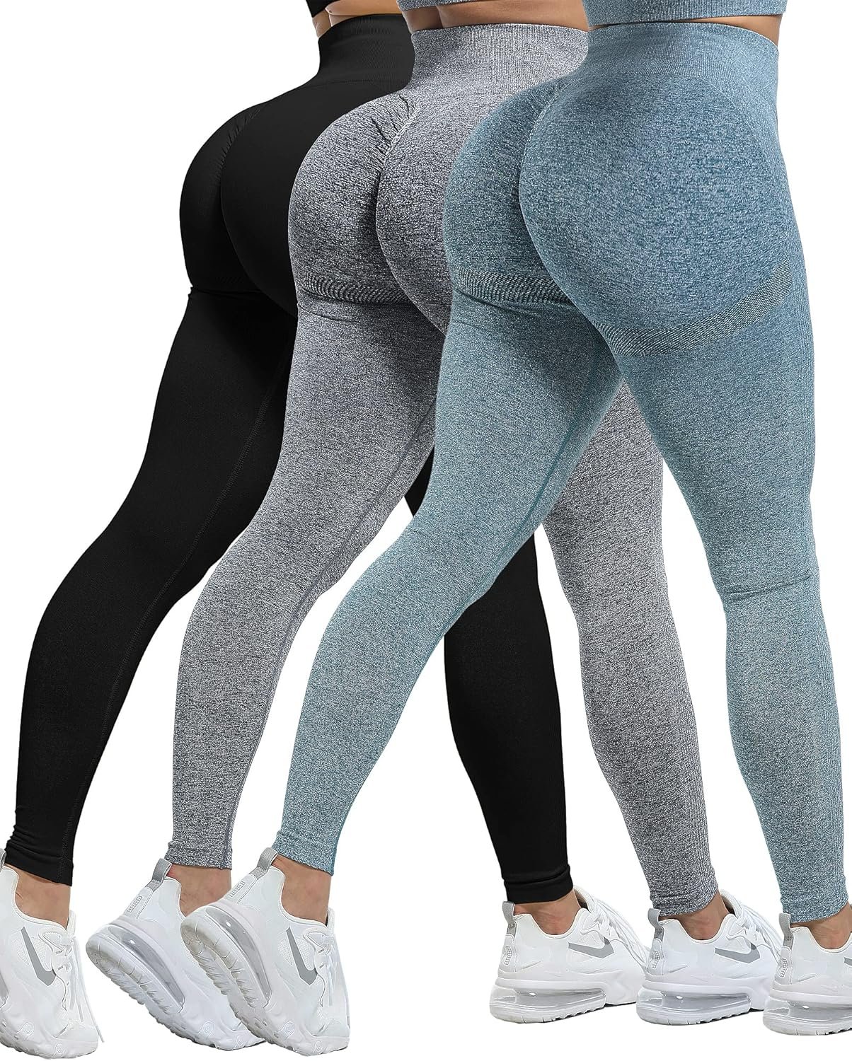 CHRLEISURE Workout Leggings Sets for Women, Gym Scrunch Butt Butt Lifting Seamless Leggings 3 Piece
