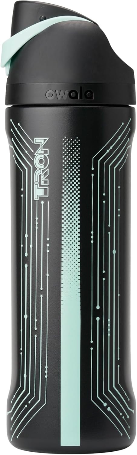 Owala TRON FreeSip Insulated Stainless Steel Glow in the Dark Water Bottle with Straw for Sports and Travel, BPA-Free, 24 oz, Black