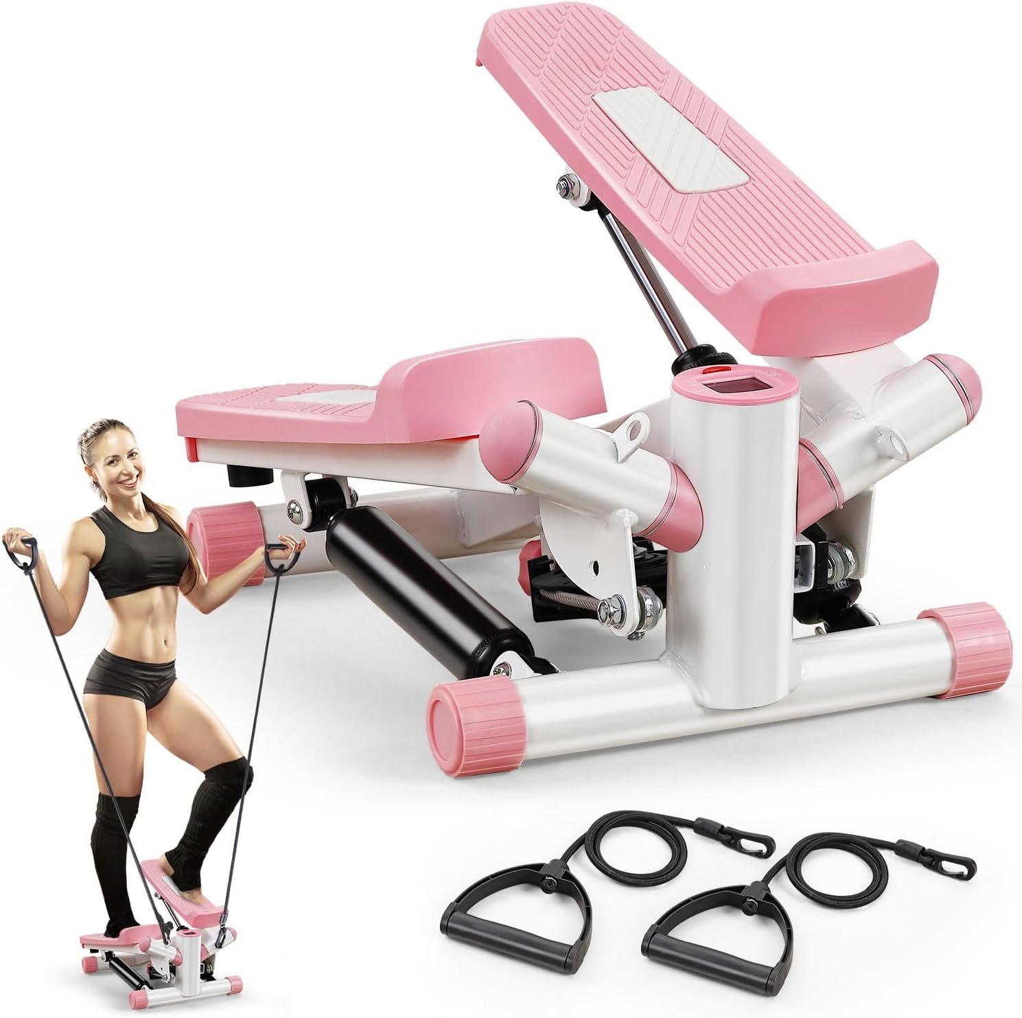 ZENOVA Steppers for Exercise at Home Portable Mini Stepper Stair Stepper with Resistance Band and Mat Fitness Stepper for Full Body Cardio Exercise 330lbs Weight Capacity