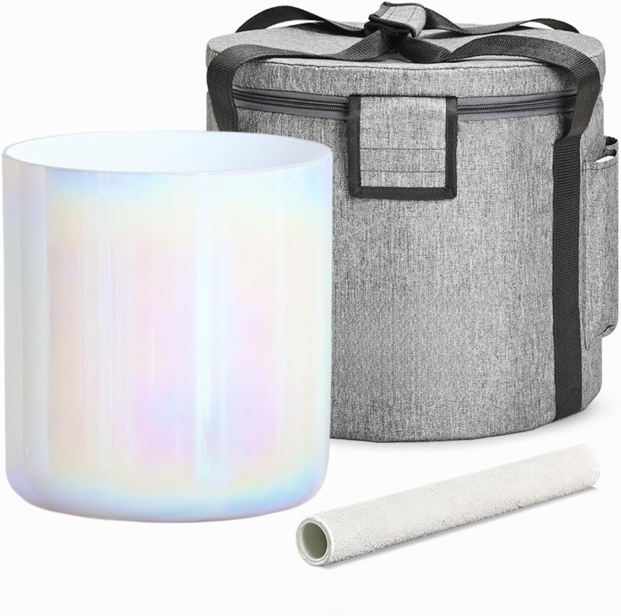 432HZ 7 inch C note Clear White Quartz Handle Crystal Singing Bowl with Mallet & O-ring