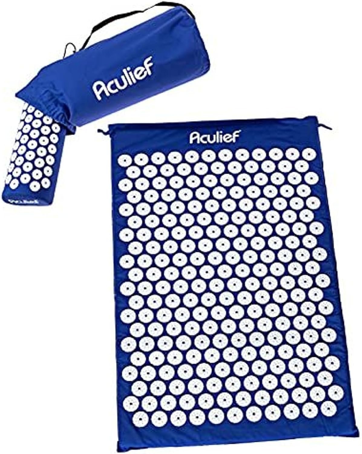 Aculief – Acupressure Mat and Pillow – Massage Mat Set – Stress and Pain Relief and Relaxation for Total Body Use – at Home and On-The-Go Use – 7000 Acupressure Points (Dark Blue)