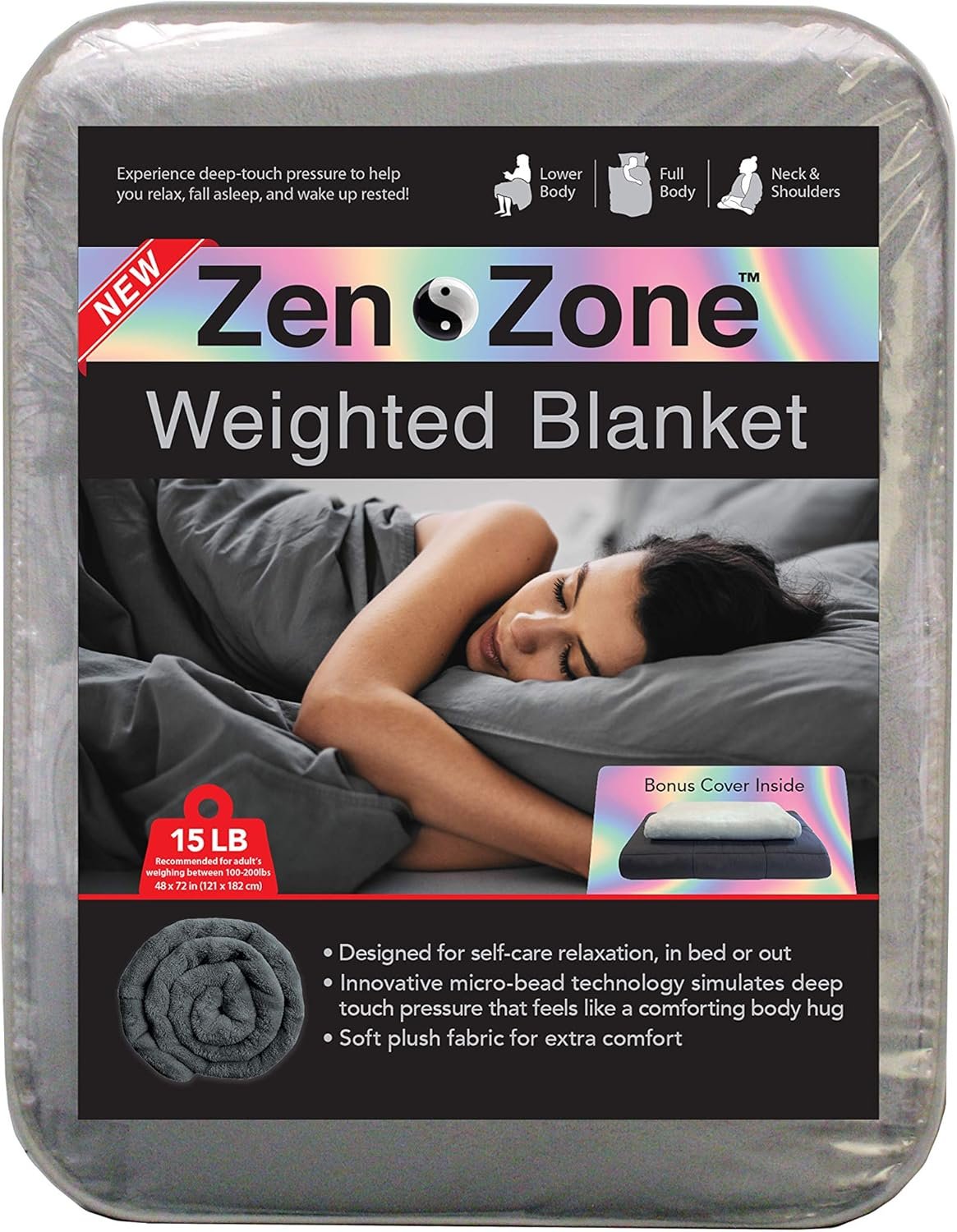 15 lbs Plush Weighted Blanket with Removable & Washable Cover, Grey (48 in. x 72 in.)