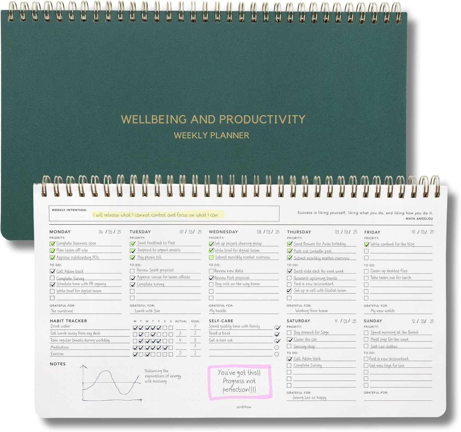 Zen & Flow – Undated Weekly Planner, Dashboard Desk Pad, To Do List Notepad, Productivity, Habit Tracker, Desk Notepad, Dashboard Planner