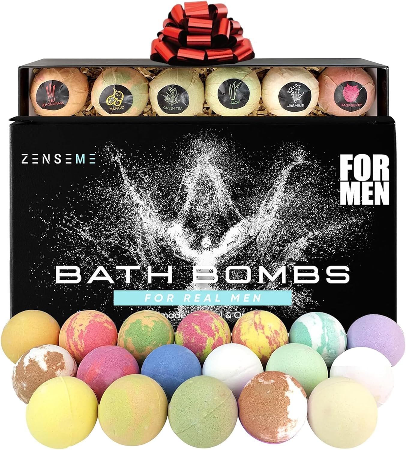 Bath Bombs for Men, Gift Set of 18 Scented Organic Handmade Bath Bombs of 2.5 oz with Natural Essential Oils. Perfect for Boyfriend, Husband, Father or Friend, by ZenseMe