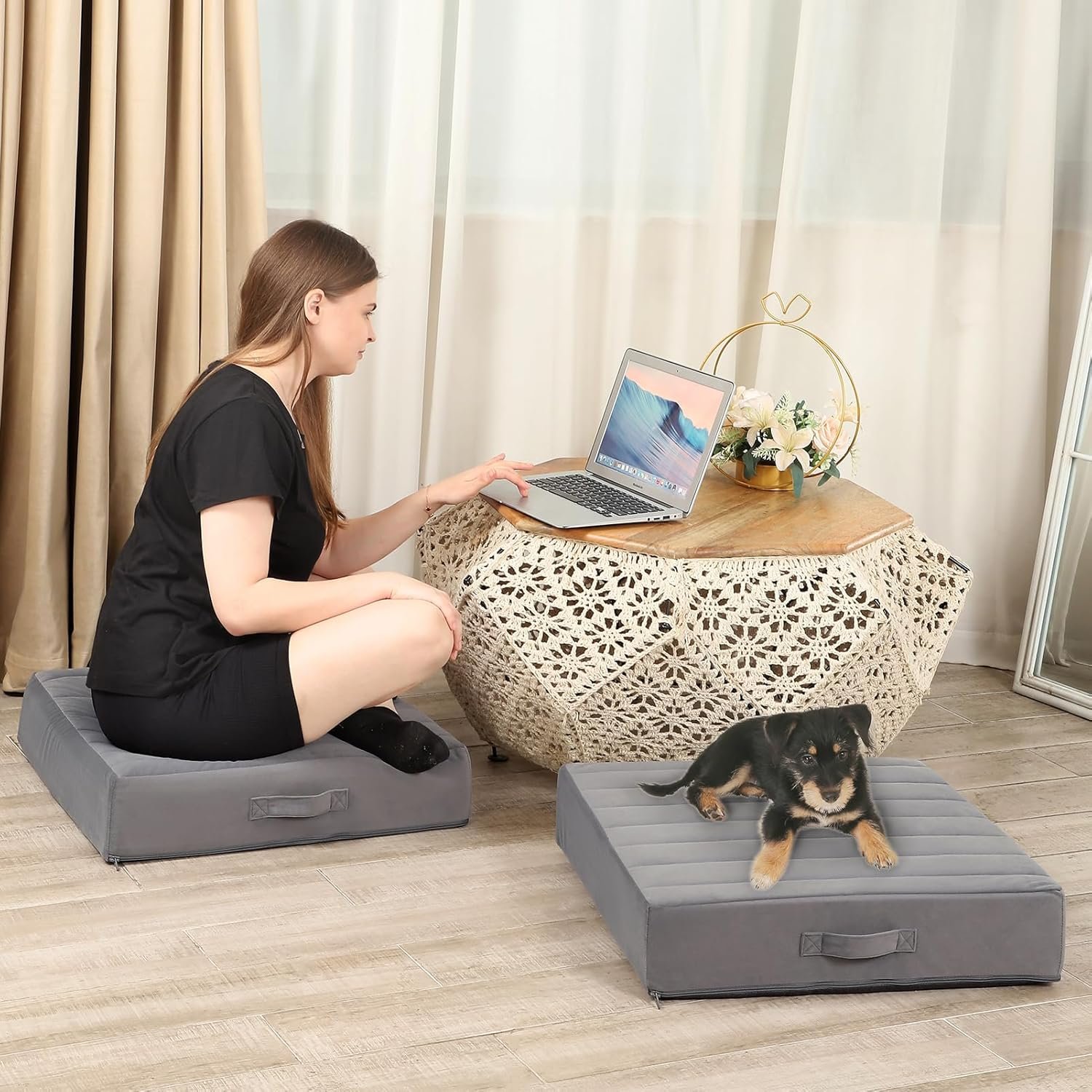 22 inches Large Floor Cushions for Adults, 2 Pack Square Meditation Floor Pillow, Thick Memory Foam Seat Cushions for Yoga, Living Room, Sofa, Tatami, Grey