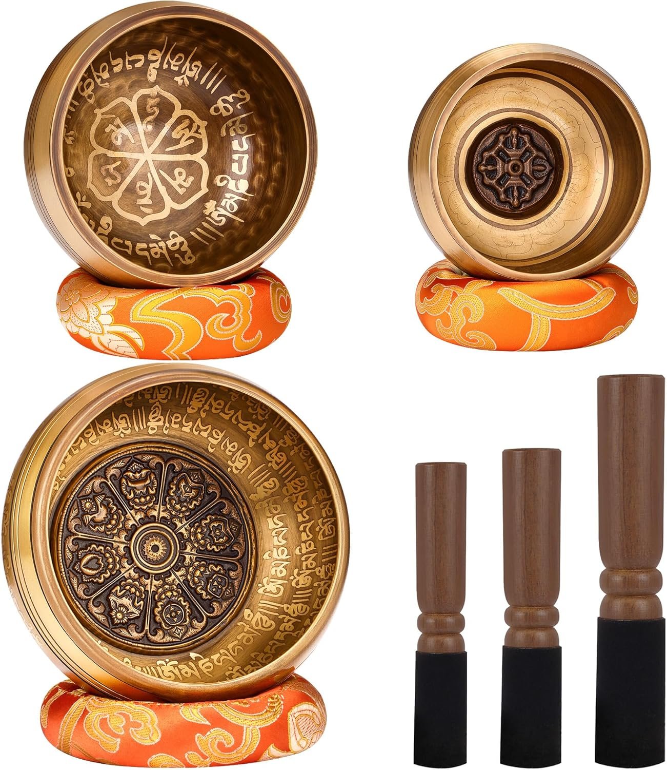 3.15In, 3.54In, 4.33In, 3Pcs Tibetan Singing Bowl Set – Handmade in Nepal for Meditation, Yoga, Relaxation and Stress Relief, Sound Bath